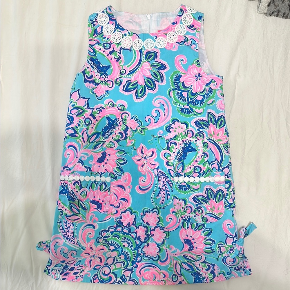 Lilly Pulitzer Pink and Blue Ruffled A-line Dress